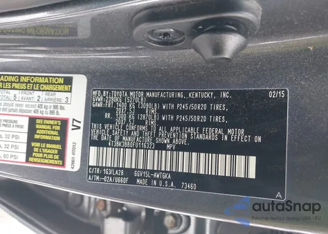 2015 Toyota Venza Xle V6 z USA, uszkodzony, nr VIN 4T3BK3BB0FU116323